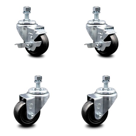 Service Caster 3.5 Inch Hard Rubber Wheel Swivel 12mm Threaded Stem Caster Brakes SCC, 2PK SCC-TS20S3514-HRS-M1215-2-TLB-2